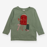 Tee LS green red festive door
