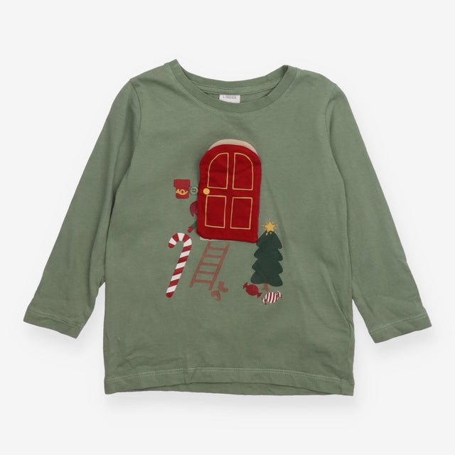 Tee LS green red festive door