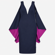 Navy V Neck Cape Overlay Occasion Dress