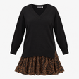 Dress Black Tan Spot Print Knit Top Flared Skirt