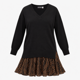 Dress Black Tan Spot Print Knit Top Flared Skirt
