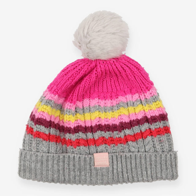 Knitted pink rainbow stripe hat and infinity scarf