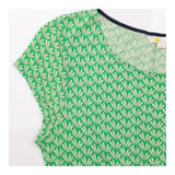 Dress Green White Leaf Print Short Sleeve Midi