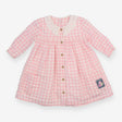 Pink Seersucker Gingham Dress Lace Trim Collar