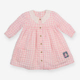 Pink Seersucker Gingham Dress Lace Trim Collar
