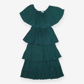 St Frock Emerald Green Pleated Tiered Off Shoulder