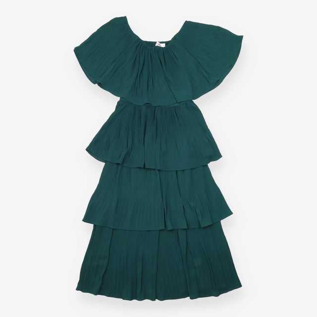 St Frock Emerald Green Pleated Tiered Off Shoulder