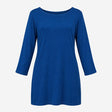 Top Blue Scoop Neck Long Sleeve Soft Lightweight C