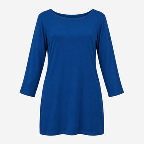 Top Blue Scoop Neck Long Sleeve Soft Lightweight C