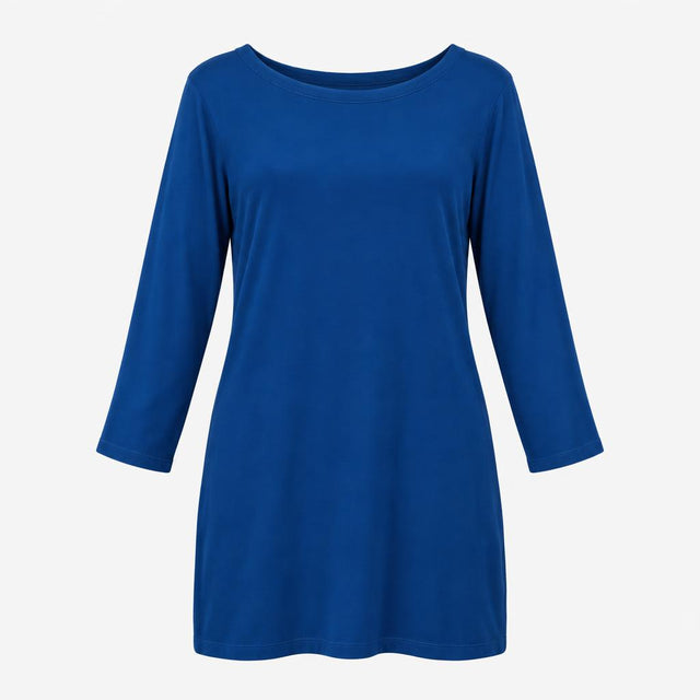Top Blue Scoop Neck Long Sleeve Soft Lightweight C