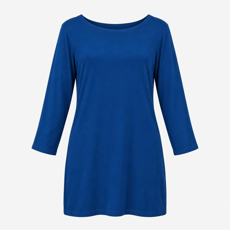 Top Blue Scoop Neck Long Sleeve Soft Lightweight C