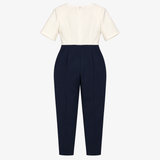 Ivory Navy Two-Tone Tie Waist Jumpsuit