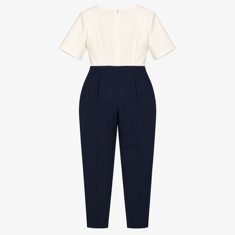 Ivory Navy Two-Tone Tie Waist Jumpsuit