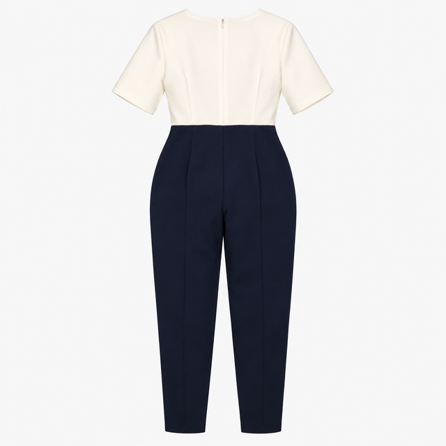 Ivory Navy Two-Tone Tie Waist Jumpsuit