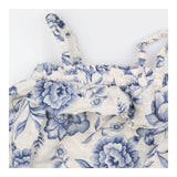 Romper white linen blue flowers