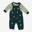 Dungarees green jersey festive embroidery