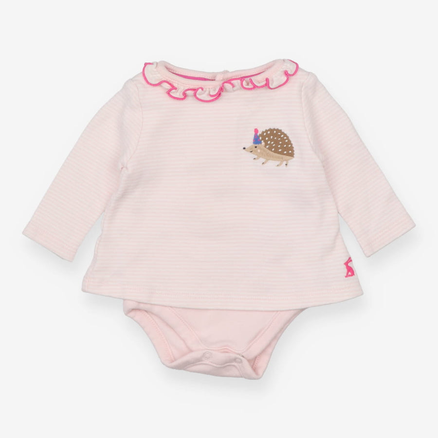 Bodysuit T-Shirt Pink Stripe with Party Hedgehog 