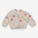 Cardigan knit cream embroidered cherries