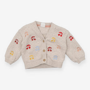 Cardigan knit cream embroidered cherries