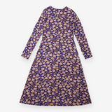 Dress Navy Blue Floral High Neck Long Sleeve