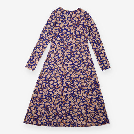 Dress Navy Blue Floral High Neck Long Sleeve