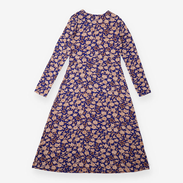 Dress Navy Blue Floral High Neck Long Sleeve