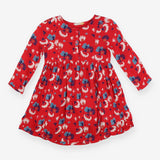 Dress red with blue flowers