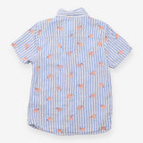 Shirt Blue Stripe with Shrimp Appliques