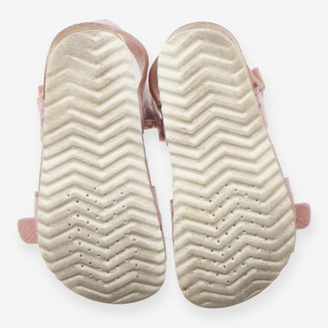 Sandals pink sparkly with purple flowers