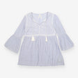 Tunic Top Maternity Striped Embroidered Tassel Blu
