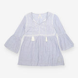 Tunic Top Maternity Striped Embroidered Tassel Blu