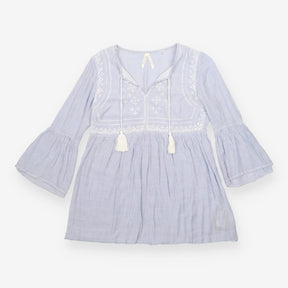Tunic Top Maternity Striped Embroidered Tassel Blu