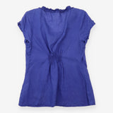 Short Sleeve Top Cobalt Blue Gathered Button Neckl