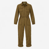 Jumpsuit Utility Lyocell Button Front Khaki