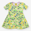 Dress SS jersey green lilac edging wild flowers