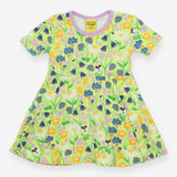Dress SS jersey green lilac edging wild flowers