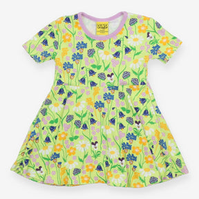 Dress SS jersey green lilac edging wild flowers
