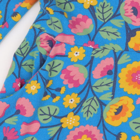 Blue long sleeve dress with bright wildflowers