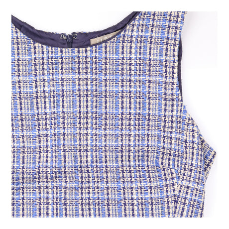 Dress Blue Cream Textured Tweed Sleeveless Shift