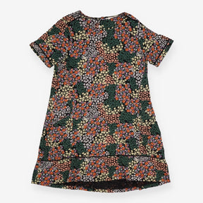 Midi Dress Black Patchwork Ditsy Floral Short Slee