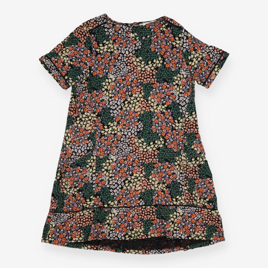Midi Dress Black Patchwork Ditsy Floral Short Slee