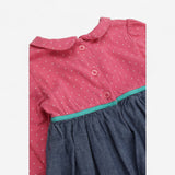 Pink Spotted Dress with Denim Skirt