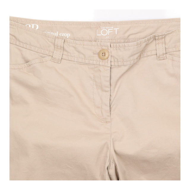 Beige Cropped Chino Trousers with Button Hem Detai