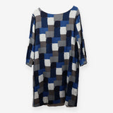 Blue Abstract Check Cotton Shift Dress