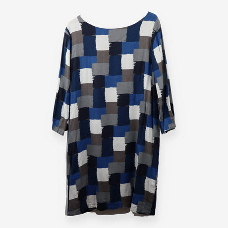 Blue Abstract Check Cotton Shift Dress