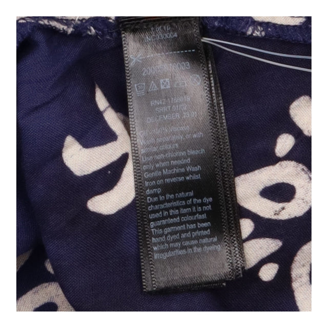 Blouse Printed Tie Front Navy Viscose Long Sleeve