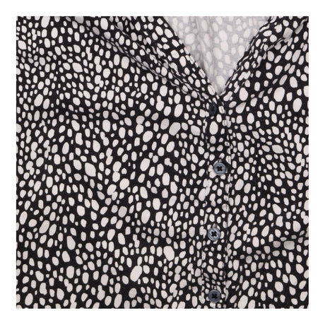 Printed Button Front Long Sleeve Blouse Black Whit