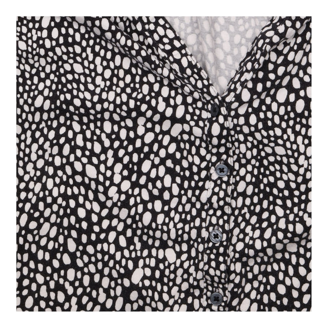 Printed Button Front Long Sleeve Blouse Black Whit