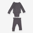 Dark Grey Ribbed Bodysuit and Leggings Outfit