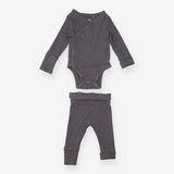Dark Grey Ribbed Bodysuit and Leggings Outfit